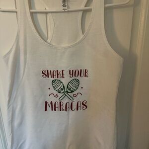 Next Level Apparel White Tank Top with Red and Green Print